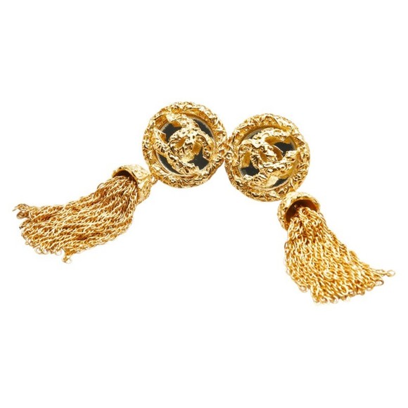 Vintage Chanel Coco Mark Lava Mirror Fringe Earrings, Gold Plated, Women's - Picture 1 of 6